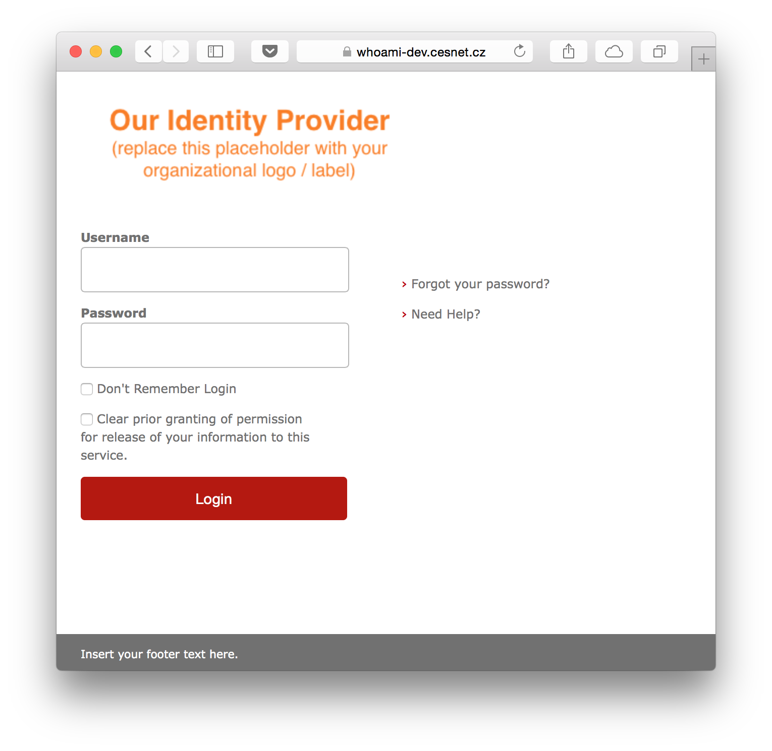 Default login page appearance.